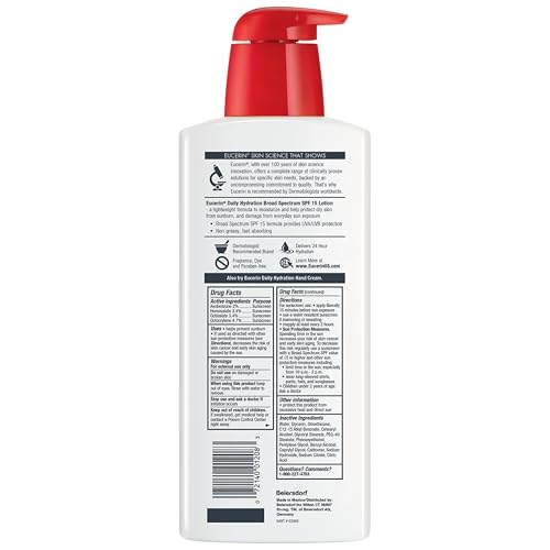 Eucerin Daily Hydration Lotion SPF 15 Broad Spectrum Body Lotion for Dry Skin, 16.9 fl oz Pump Bottle, Pack of 3 U928523