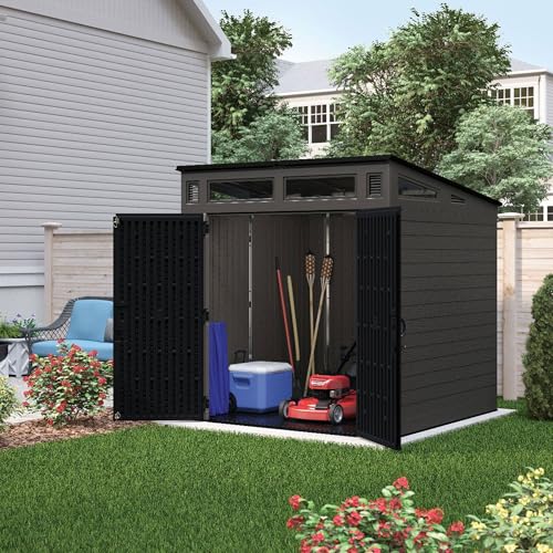 Suncast Modern Outdoor Storage Shed 200 cu ft Peppercorn Resin Plastic T2550