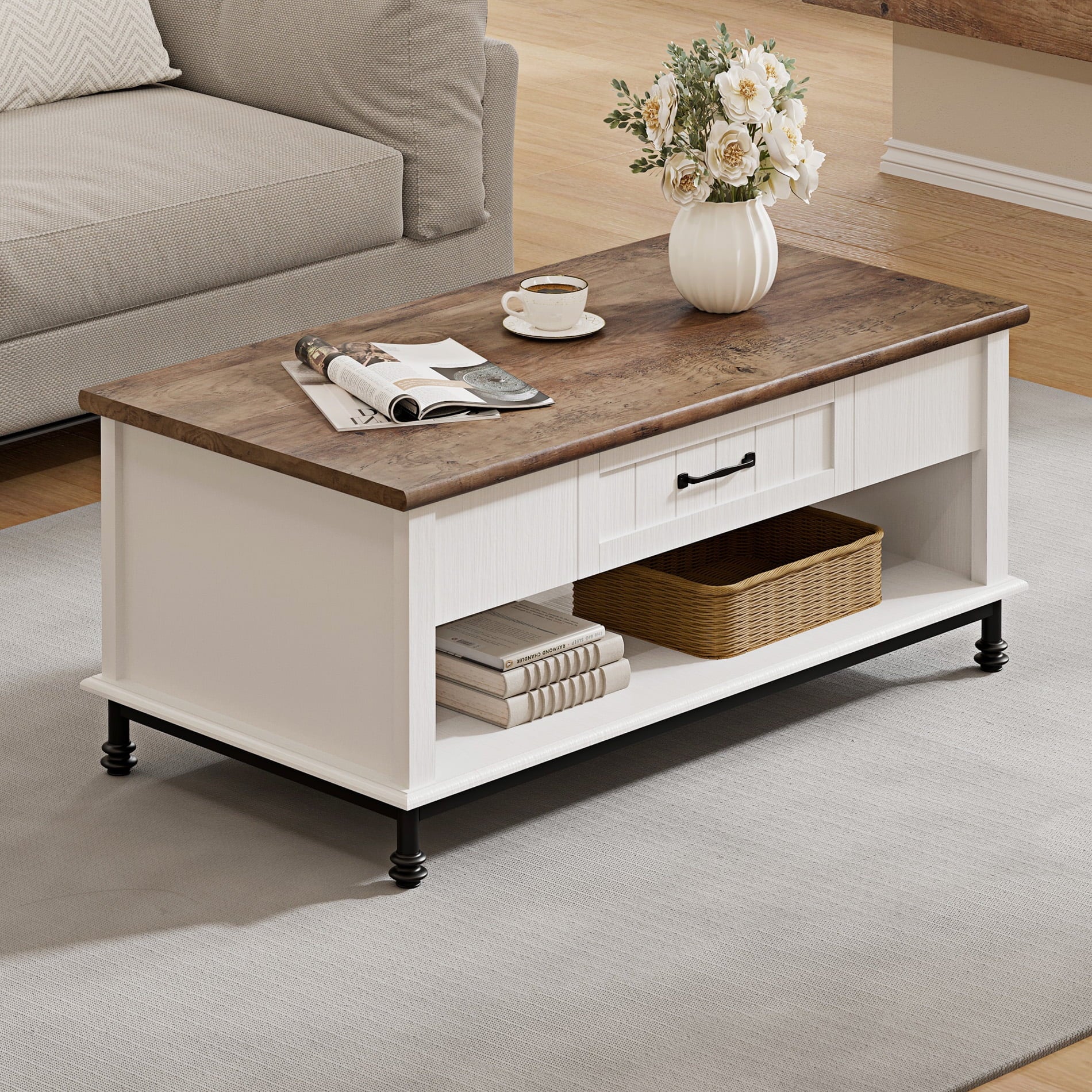 Wampat Farmhouse Coffee Table with Drawer P990