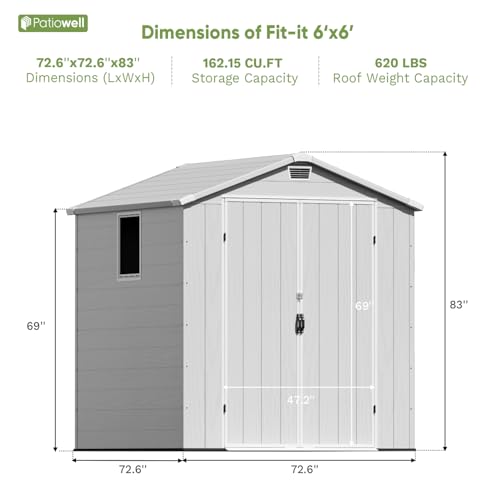 Patiowell 6 x 8 FT Plastic Outdoor Storage Shed with Floor, Dark Grey O60190