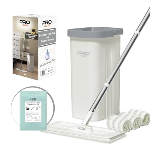 Mop and Bucket with Wringer Set, Flat Mop and Bucket System with 3 Reusable Microfiber Mop Pads, Wet and Dry Use, Floor/Wall Cleaner with Long Handle, Ideal for Hardwood, Laminate,Tile Floors