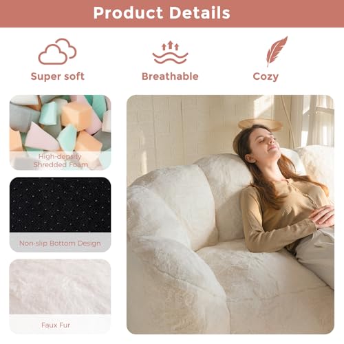 MAXYOYO Floral Shaped Bean Bag Sofa for Adults, Faux Fur, Beige M8911