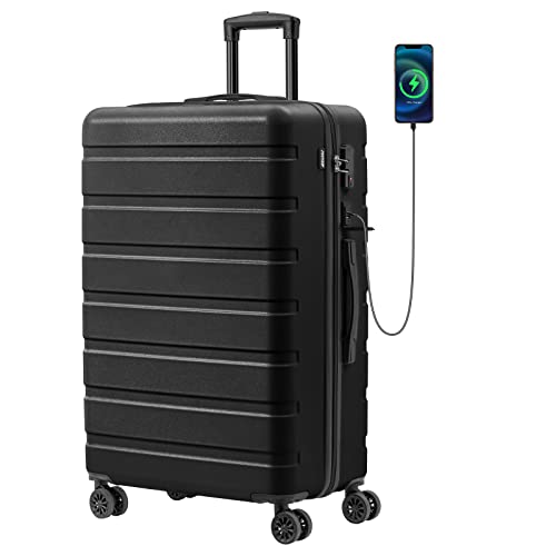 AnyZip 21" Carry On Luggage and 14" Mini Cosmetic Cases Luggage Set Hardside PC ABS Lightweight USB Suitcase with Wheels TSA (2-Piece Set (14/21),White)