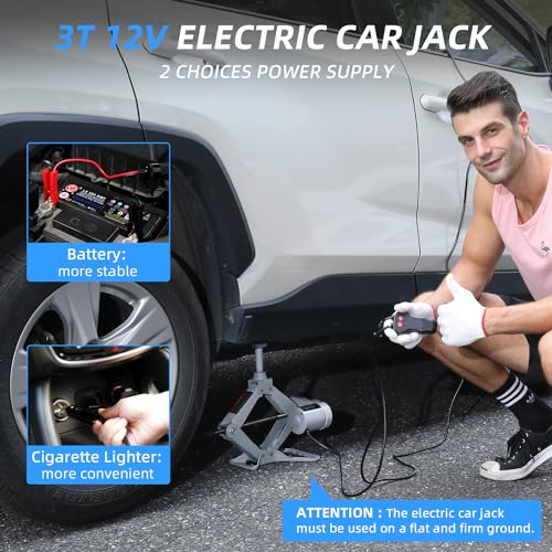 STANDTALL Electric Car Jack 3T 12V Scissor Floor Jack Set for Sedans and SUV Y29463