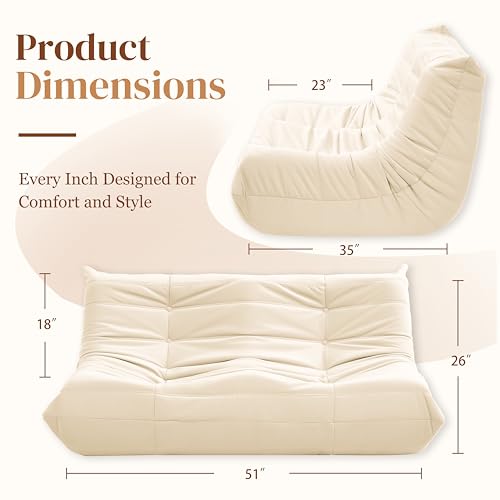Bean Bag Chair for Adults Suede Microfiber Fireside Floor Chair 3-Seater Beige F151744