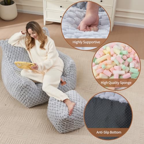 Big Bean Bag Chair for Adults with Foot Rest, Indoor Lounge Sofa P643