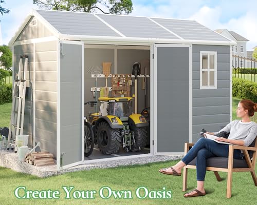 Outdoor Resin Storage Shed with Floor, Windows & Air Vents, Grey X450