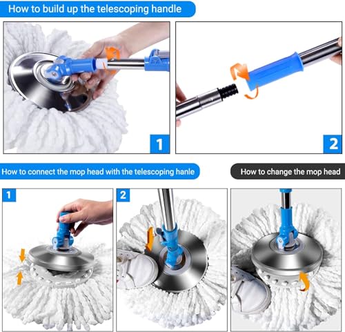 MASTERTOP Mop and Bucket with Wringer Set, Spin Mop with 4 Washable Microfiber Pads R114905