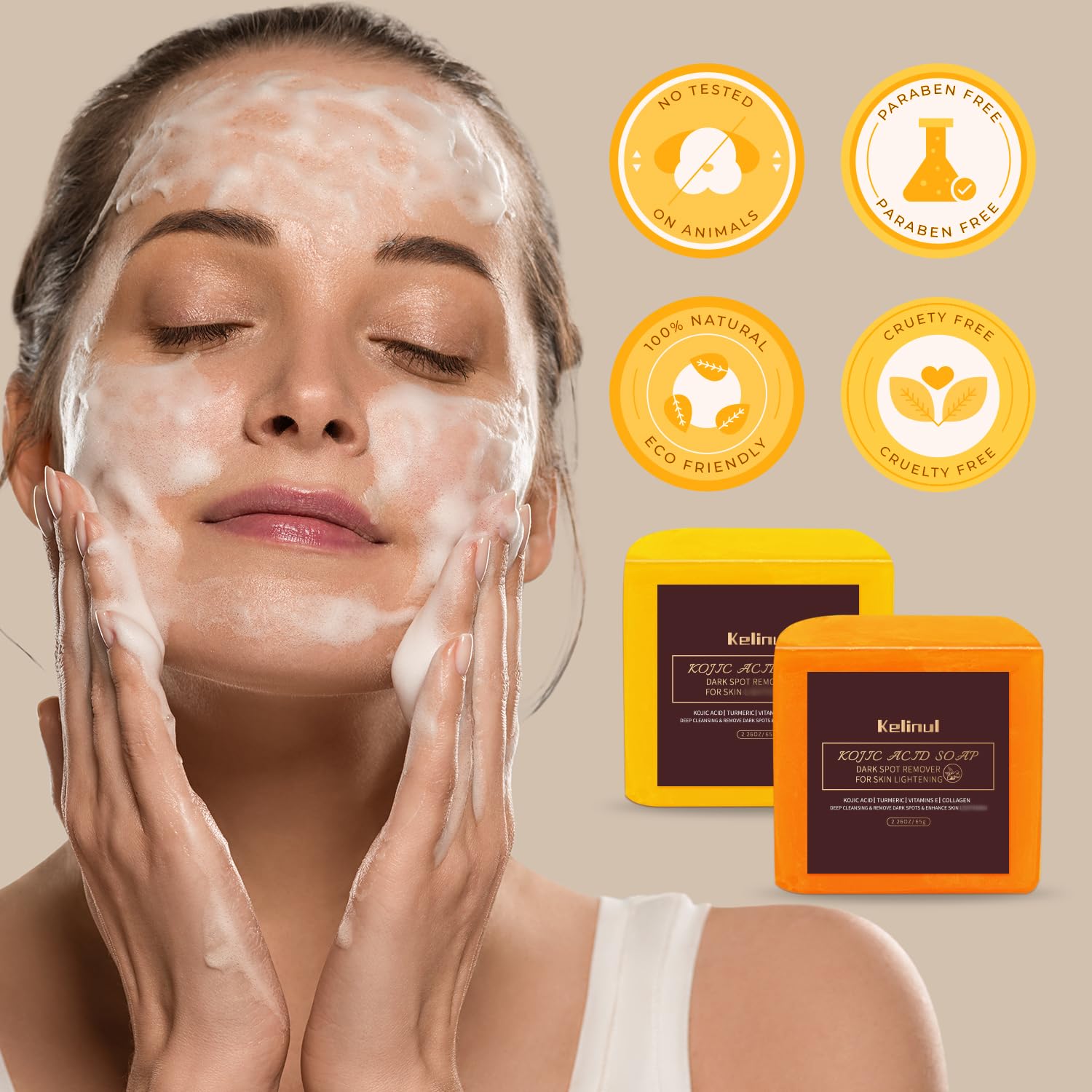 Kojic Acid Soap Dark Spot Remover Bars with Turmeric and Retinol, 9 oz 4 Bars G576109