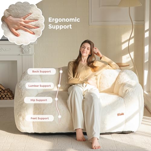 MAXYOYO Floral Shaped Bean Bag Sofa for Adults, Faux Fur, Beige M8911