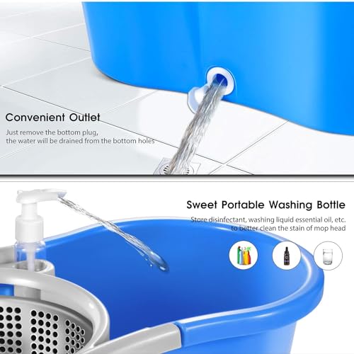 MASTERTOP Mop and Bucket with Wringer Set, Spin Mop with 4 Washable Microfiber Pads R114905