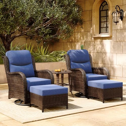 Luxury Patio Furniture Set 7PCS Wicker Conversation Set with Blue Cushions J5390