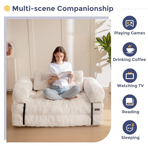 MAXYOYO Folding Sofa Bed L-Shaped Convertible Sleeper Couch with Pillow, Dark Grey X9070