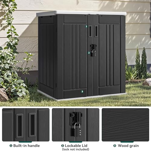 YITAHOME Outdoor Storage Cabinet with 2 Shelves, Waterproof Resin, Lockable, Dark Gray N641