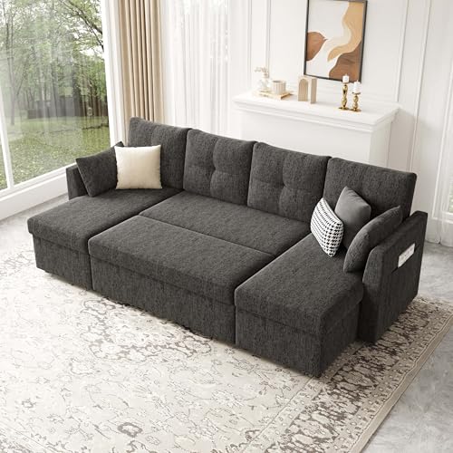 Oversized Sleeper Sofa Couch with Double Storage Chaise, Dark Grey U1381