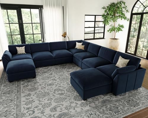 Belffin Extra Large Modular Sectional Sofa, 4-Seater L Shaped Velvet Couch, Black A1471