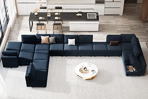 Belffin Modular Velvet Sectional Sofa with Chaise Lounge and Storage, Grey T418154