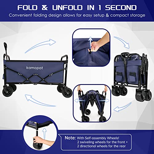 Collapsible Wagon Cart for Grocery, Beach, and Shopping, 220lb Capacity, Black V210