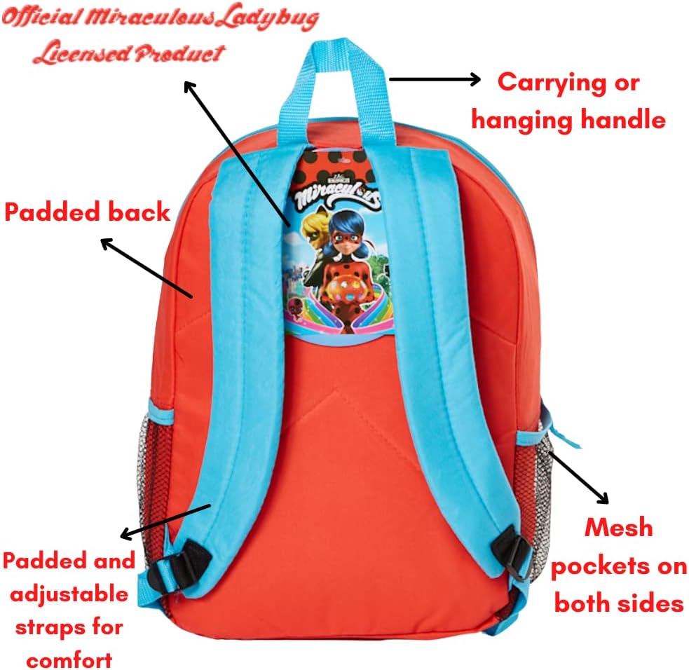 Miraculous Ladybug Girl Power Backpack Set for Girls, 16 inch with Lunch Bag & Pencil Case W2787