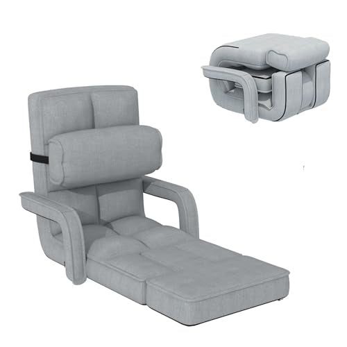 Esright Floor Chair, Padded Folding Gaming Chair with Adjustable Backrest, Dark Grey P960
