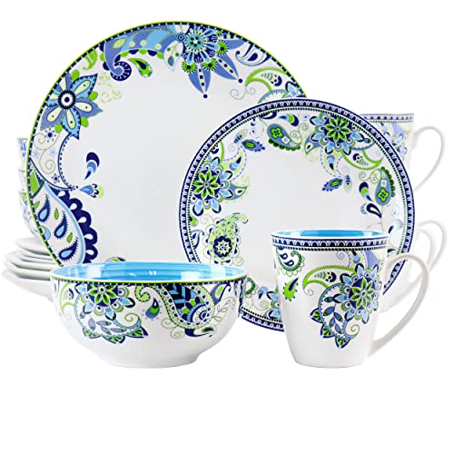 Elama Spring Bloom 16 Piece Round Porcelain Dinnerware Set