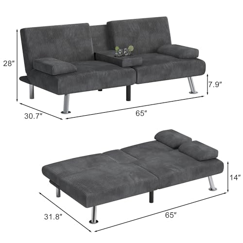Shahoo Modern Linen Upholstered Convertible Futon Sofa Bed with Removable Armrests M32266