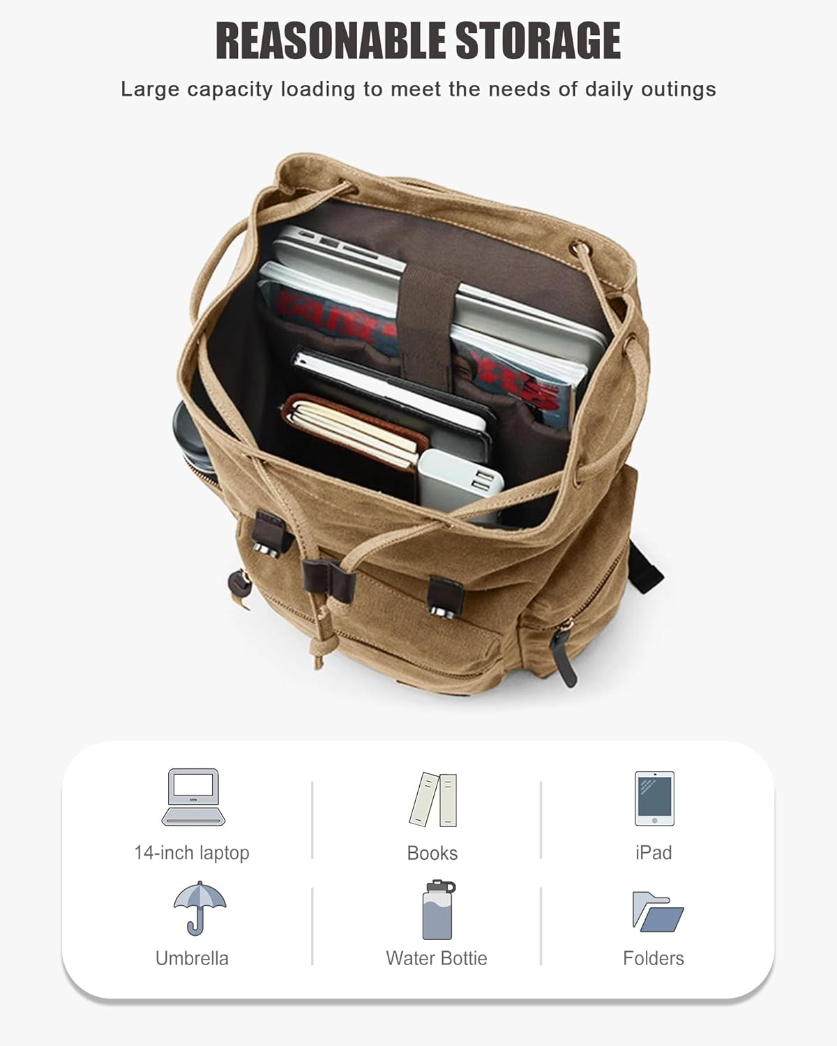 Canvas Vintage Casual Daypack Backpack for Men Women, Water Resistant Lightweight, 14 Inch Laptop Rucksack E55739