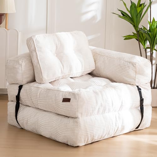 MAXYOYO Folding Sofa Bed L-Shaped Convertible Sleeper Couch with Pillow, Dark Grey X9070
