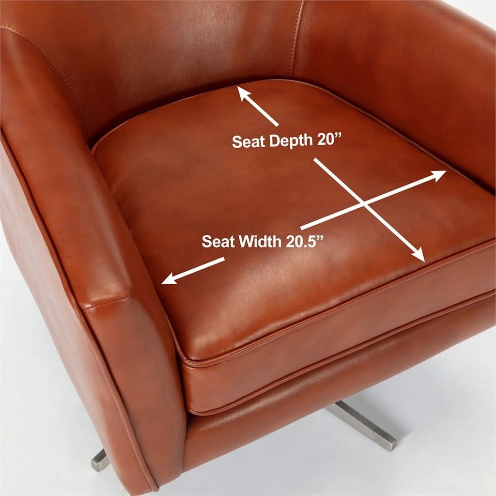 Bowery Hill Mid-Century Faux Leather Swivel Armchair, Caramel Brown R86095