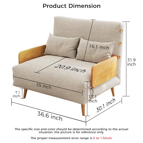 Convertible Chair Bed Sleeper for Adults with Wooden Arms, Linen G638
