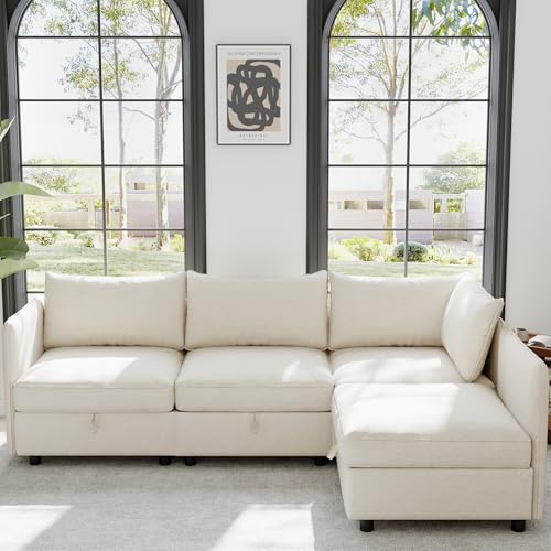 Oversized Modular Sectional Sofa with Movable Ottomans, U-Shaped Chenille J2923