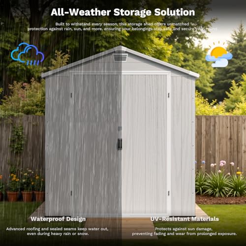 Patiowell 6 x 8 FT Plastic Outdoor Storage Shed with Floor, Dark Grey O60190
