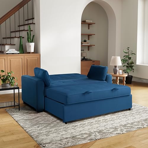 Serta Ainsley Convertible Sleeper Sofa Queen Size Navy Velvet V951