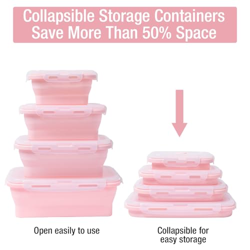 4 Pieces Collapsible Food Storage Containers with Airtight Lids, Green R5428