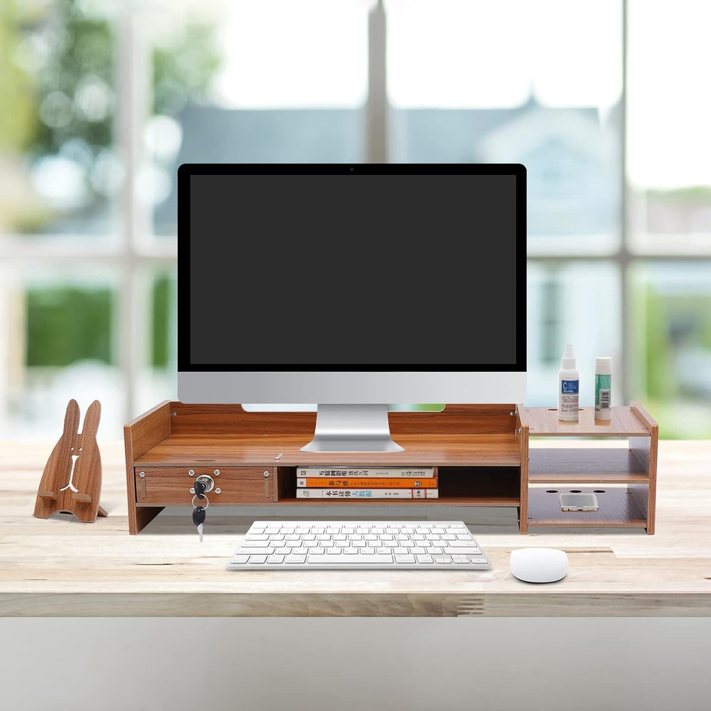 Wood Monitor Stand with Storage Drawers for Desk and Laptop O356726