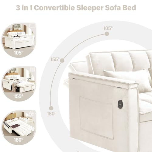WIIS' IDEA Convertible Sofa Bed 3-in-1 Velvet Sleeper with Adjustable Backrest, Gray L188547