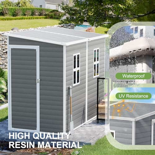 8x6x7 FT Resin Storage Shed, Waterproof Outdoor Tool Shed with Floor, Dove Grey C693740
