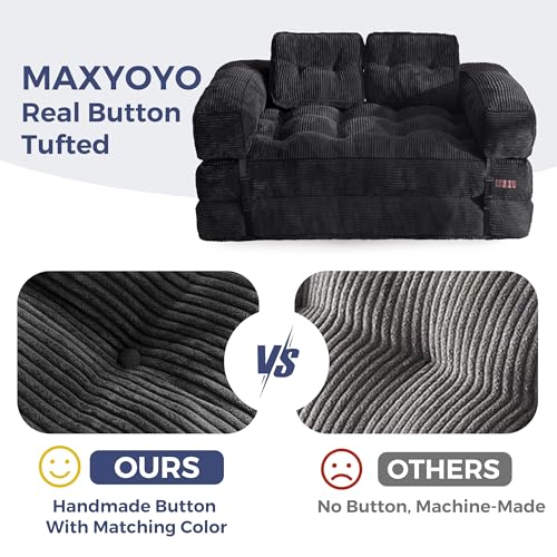 MAXYOYO Folding Sofa Bed L-Shaped Convertible Sleeper Couch with Pillow, Dark Grey X9070
