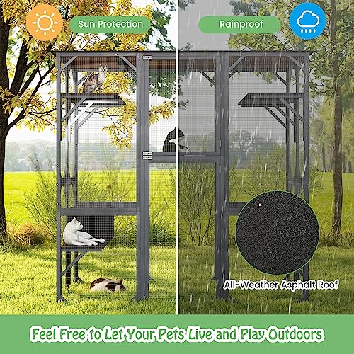 Tangkula Catio Outdoor Cat Enclosure Large 72 Inch Tall Wooden Cat House with Weatherproof Roof W864