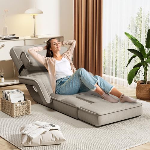 Esright Floor Chair, Padded Folding Gaming Chair with Adjustable Backrest, Dark Grey P960