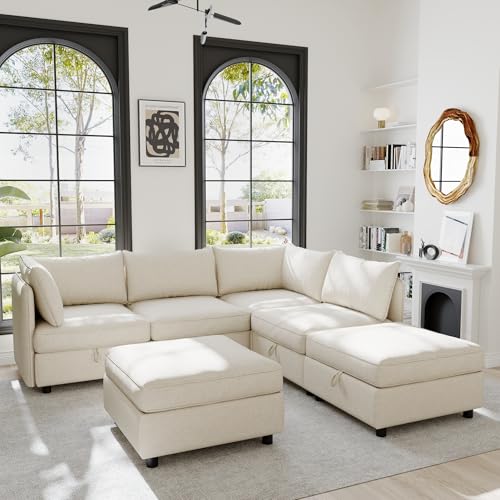 Oversized Modular Sectional Sofa with Movable Ottomans, U-Shaped Chenille J2923