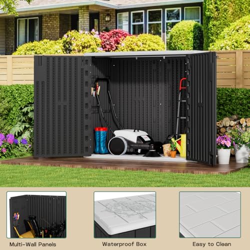 KINYING Outdoor Vertical Storage Shed 57 Cu.ft Waterproof Lockable Brown C842304
