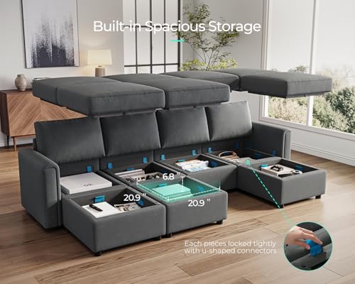 LINSY HOME Modular U Shaped Sectional Sofa with Storage, Blue M8981