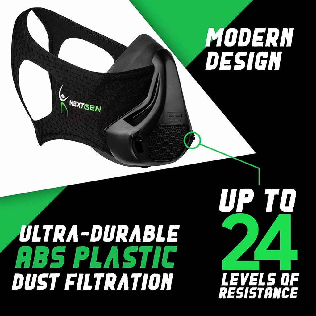 NEXTGEN Altitude Workout Mask Cardio Breathing Trainer with 8 Replaceable Carbon Filters Black Z45297