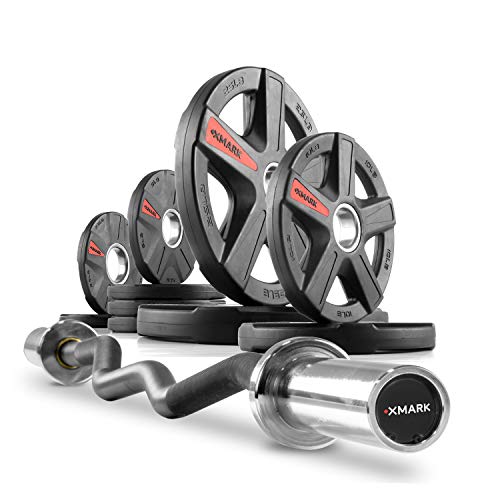 XMark EZ Curl Bar or Olympic Weight Set with EZ Curl Bar, Olypmpic Bar or Weight Plate Set With Olympic Bar