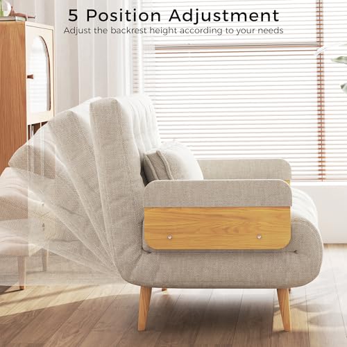 Convertible Chair Bed Sleeper for Adults with Wooden Arms, Linen G638