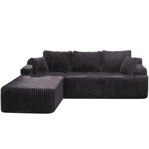 Modular Sectional Sofa L-Shape Couch with Oversized Chaise, Grey Stripe I49459