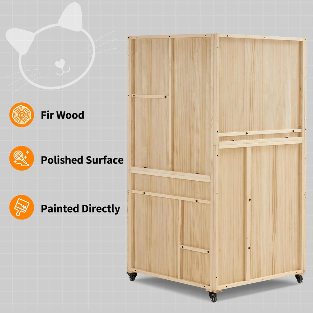 MCombo Large Corner Cat House Villa Wooden Indoor Cat Enclosure with Scratching Post M143