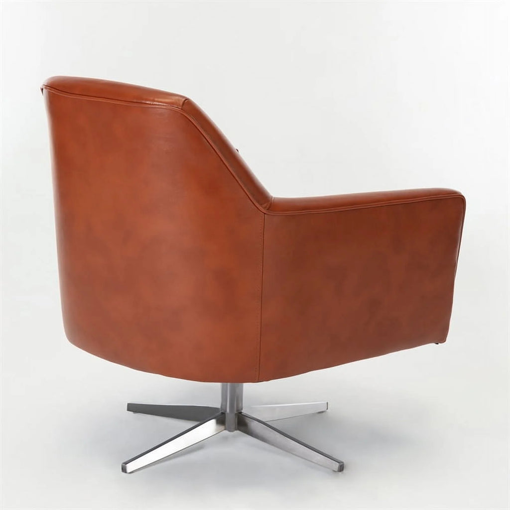 Bowery Hill Mid-Century Faux Leather Swivel Armchair, Caramel Brown R86095