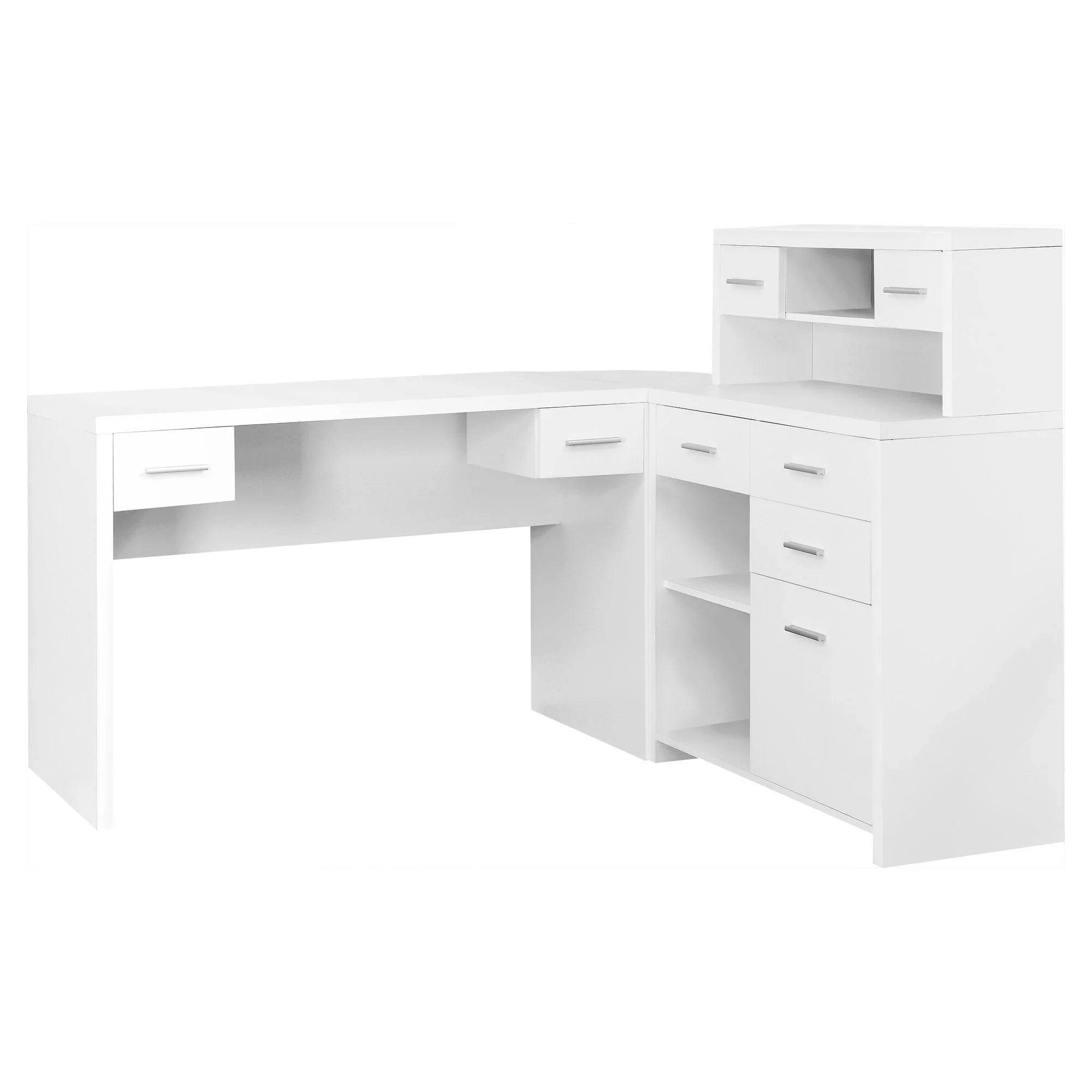 L-Shaped Computer Desk with 8 Drawers and Hutch, White H522757
